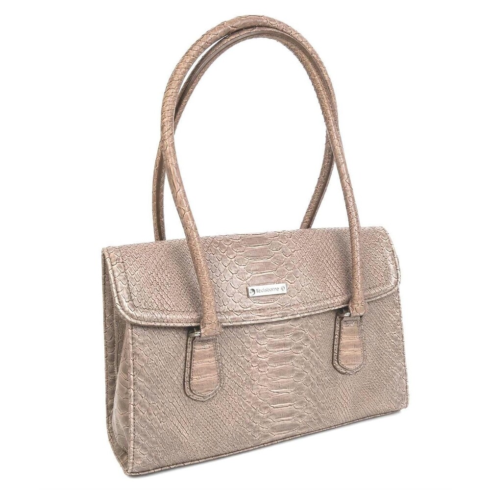 Liz Claiborne Taupe Faux Snakeskin Satchel Structured Top Handle Handbag